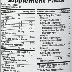 Glucosamine, Chondroitin & MSM with Omega 3, 6, 9, Supports Joints to Promote Joint Comfort and Flexibility, 120 Count by Puritan's Pride