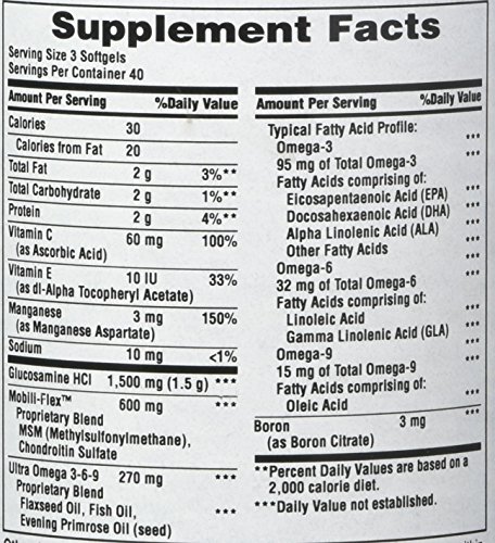 Glucosamine, Chondroitin & MSM with Omega 3, 6, 9, Supports Joints to Promote Joint Comfort and Flexibility, 120 Count by Puritan's Pride