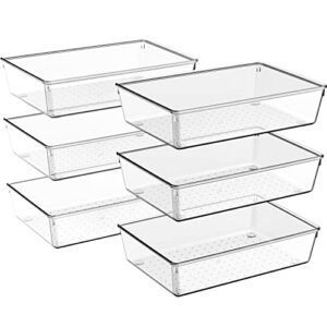 criusia 6 pack large size clear plastic drawer organizers, versatile acrylic kitchen drawer organizer stackable bathroom drawer organizer trays, storage bins for makeup, bathroom, kitchen and office