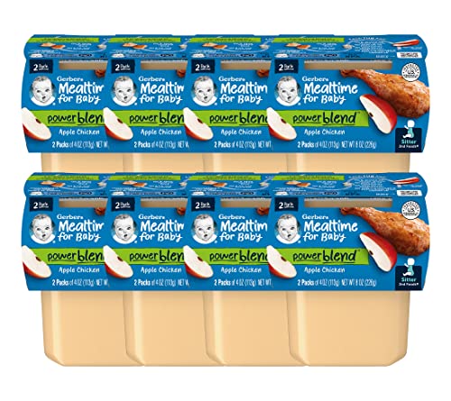 Gerber Mealtime for Baby 2nd Foods PowerBlend Baby Food Tubs, Apple Chicken, Unsweetened with No Added Colors or Flavors, 2 - 4 oz Tubs/Pack (Pack of 8)