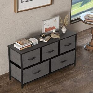 OLIXIS Dresser for Bedroom, Drawer Dresser Organizer Storage Drawers Fabric Dresser with 5 Drawers, Chest of Drawers with Fabric Bins, Long Dresser with Wood Top for Bedroom, Closet, Entryway