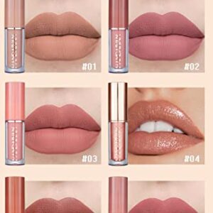 BAISEN DIARY 12 Colors Book Style Velvet Matte Liquid Lipstick Gift Set Long-Lasting Non-Stick Cup Not Fade Shimmer Nude Lip Gloss Thanks For the Love Lip Set (Set A)