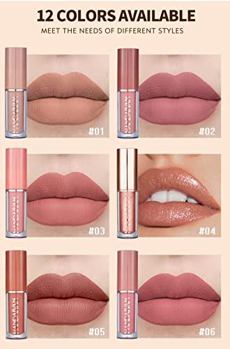 BAISEN DIARY 12 Colors Book Style Velvet Matte Liquid Lipstick Gift Set Long-Lasting Non-Stick Cup Not Fade Shimmer Nude Lip Gloss Thanks For the Love Lip Set (Set A)