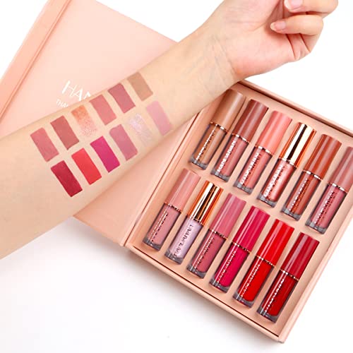 BAISEN DIARY 12 Colors Book Style Velvet Matte Liquid Lipstick Gift Set Long-Lasting Non-Stick Cup Not Fade Shimmer Nude Lip Gloss Thanks For the Love Lip Set (Set A)