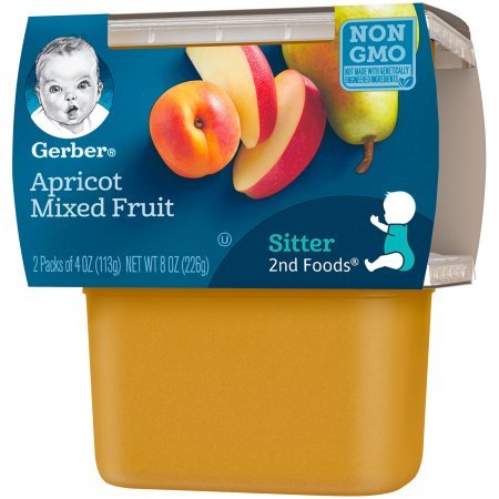 Gerber 2nd Foods Apricots Mixed Fruit Baby Food, 4 oz Tubs, 2 Count (Pack of 8)