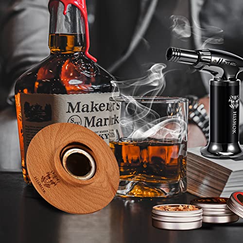 Cocktail Smoker Kit with Torch by HISMOK - 22 PCS Bourbon Whiskey Smoker Kit with 6 Wood Chips & 4 Marble ICES,Old Fashioned Cocktail Kit Birthday/Valentines Day Gifts for Him/Dad/Husband(No Butane)