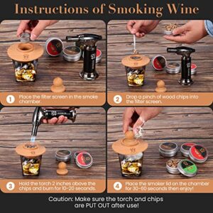 Cocktail Smoker Kit with Torch by HISMOK - 22 PCS Bourbon Whiskey Smoker Kit with 6 Wood Chips & 4 Marble ICES,Old Fashioned Cocktail Kit Birthday/Valentines Day Gifts for Him/Dad/Husband(No Butane)