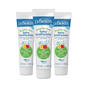 dr. brown’s baby toothpaste, apple pear flavor toddlers and kids love, fluoride free, made in the usa, 0-3 years, 1.4oz, 3 pack
