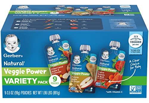 Gerber Natural Veggie Power Baby Food Pouch Variety Pack, 1.96 LB