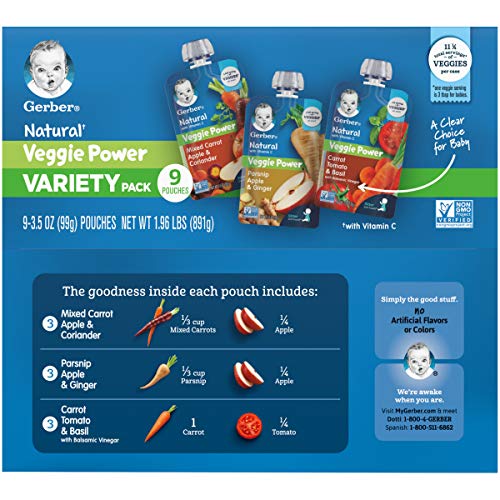 Gerber Natural Veggie Power Baby Food Pouch Variety Pack, 1.96 LB