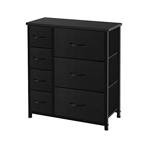 AZL1 Life Concept Vertical Dresser Storage Tower, Steel Frame, Wood Top, Easy Pull Fabric Bins-Organizer Unit for Bedroom, Hallway, Entryway, Closets-7 Drawers, Black