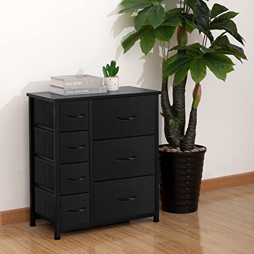 AZL1 Life Concept Vertical Dresser Storage Tower, Steel Frame, Wood Top, Easy Pull Fabric Bins-Organizer Unit for Bedroom, Hallway, Entryway, Closets-7 Drawers, Black