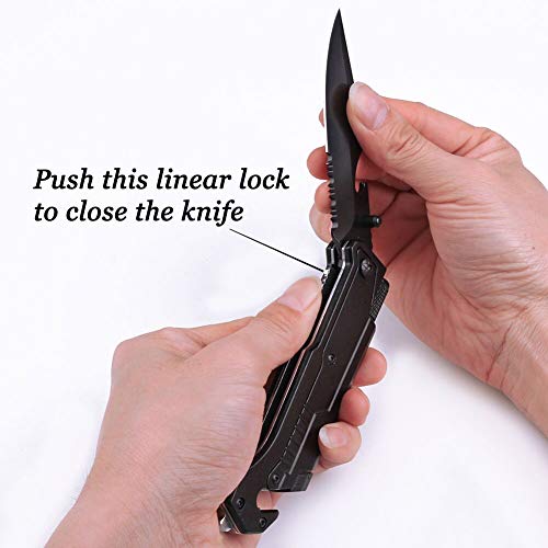 Husband Birthday Present, Pocket Knife with 6 Functions, LED Light,Fire Starter,Bottle Opener,Seat Belt Cutter,Glass Breaker, Anniversary Present for Men, Boyfriend, Father's Day