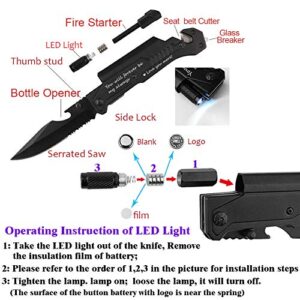 Husband Birthday Present, Pocket Knife with 6 Functions, LED Light,Fire Starter,Bottle Opener,Seat Belt Cutter,Glass Breaker, Anniversary Present for Men, Boyfriend, Father's Day