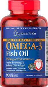 puritans pride one per day omega-3 fish oil 1360 mg (950 mg active omega-3)-90 softgels, 90 count