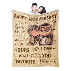Wedding Anniversary Blanket Gifts for Him Her Wife Husband Men, Best Romantic Anniversary Marriage Gift for Couple Mom Dad Parents, Happy Anniversary for Girlfriend Boyfriend Gifts Blanket 60"X 50"