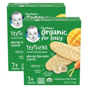 gerber organic for baby teethers, mango banana carrot, gentle teething wafers, made with non-gmo ingredients, 12 individually wrapped 2 packs per box (pack of 2 boxes)