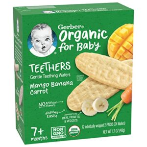 Gerber Organic for Baby Teethers, Mango Banana Carrot, Gentle Teething Wafers, Made with Non-GMO Ingredients, 12 Individually Wrapped 2 Packs Per Box (Pack of 2 Boxes)