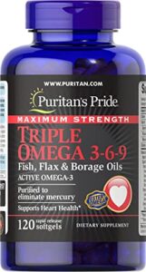 puritans pride triple omega 3-6-9 fish, flax & borage oils, 120 count