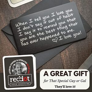 Wallet Card Love Note | Engraved Aluminum Anniversary Gifts for Men & Women | Husband Gifts from Wife | Boyfriend Gift Idea | Romantic Gift for Him or Her | Birthday | A Unique Way to Say I Love You!