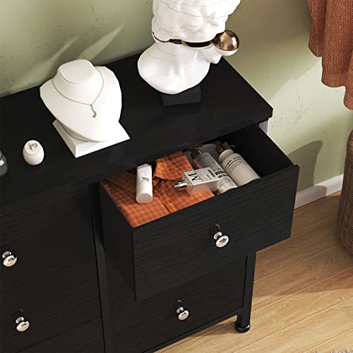 BOLUO Black Dresser for Bedroom 6 Drawer Dressers & Chests of Drawers Small Fabric Dresser Storage for Closet Modern