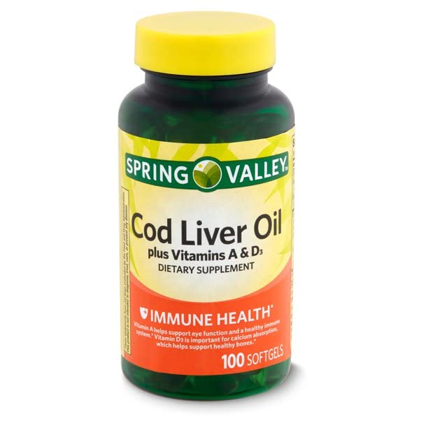 Spring - Valley Cod Liver Oil Plus Vitamins A & D3 - 100 Softgels Pack of 2