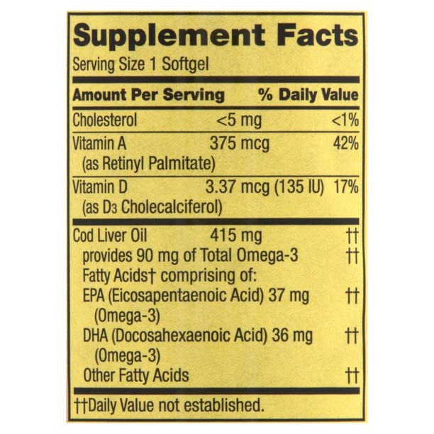 Spring - Valley Cod Liver Oil Plus Vitamins A & D3 - 100 Softgels Pack of 2