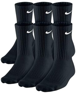 nike dri-fit training cotton cushioned crew socks 6 pair black with white signature swoosh logo) large 8-12