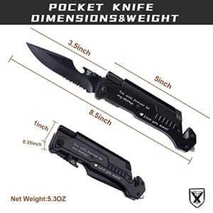 Gifts for Men Husband Him, Engraved Pocket Knife, Anniversary Birthday Gift Ideas, Unique Camping Hunting Present from Wife GirlFriend, 7 in 1 Multi-Function Folding Knives with Fire Starter LED Light