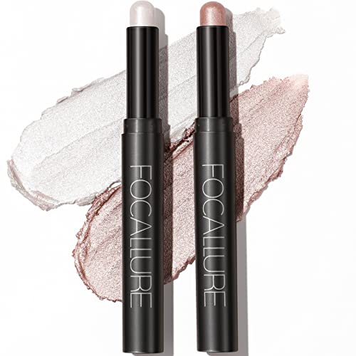 FOCALLURE 2 Pcs Shimmer Cream Eyeshadow Stick,Brightener Eyeshadow Pencil Crayon,Highlighter Eye Shadow Stick Sets with Crease-proof Formula,Long Lasting Waterproof Eye Shadow Make Up(Twilight)