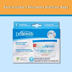 Dr. Brown's Microwave Steam Sterilizer Bags for Baby Bottles, Nipples, Bottle Parts, Pacifiers, Teethers and Breast Pump Parts - 5 Count(Pack of 1)