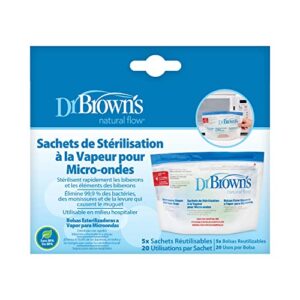 Dr. Brown's Microwave Steam Sterilizer Bags for Baby Bottles, Nipples, Bottle Parts, Pacifiers, Teethers and Breast Pump Parts - 5 Count(Pack of 1)