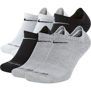 nike men’s everyday plus cushion no-show socks (6 pair), multi-color size medium (6-8)
