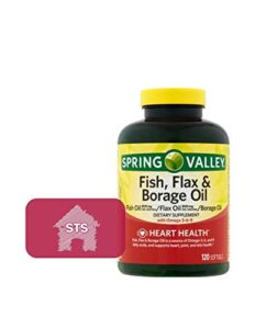 spring valley fish, flaxseed, borage oil, omega 3-6-9, 120 softgels + sts fridge magnet.