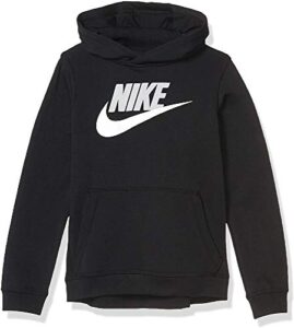 nike boy’s sportswear club+ hbr pullover hoodie, black/(light smoke grey), medium