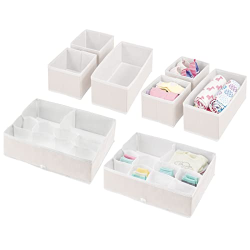 mDesign Fabric Drawer Organizer Bins, Kids/Baby Nursery Dresser, Closet, Shelf, Playroom Organization, Hold Clothes, Toys, Diapers, Bibs, Blankets, Jane Collection, Set of 4, 2 Pack, Cream/White