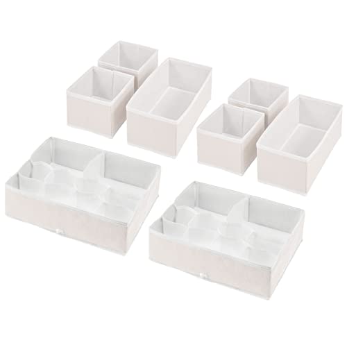 mDesign Fabric Drawer Organizer Bins, Kids/Baby Nursery Dresser, Closet, Shelf, Playroom Organization, Hold Clothes, Toys, Diapers, Bibs, Blankets, Jane Collection, Set of 4, 2 Pack, Cream/White