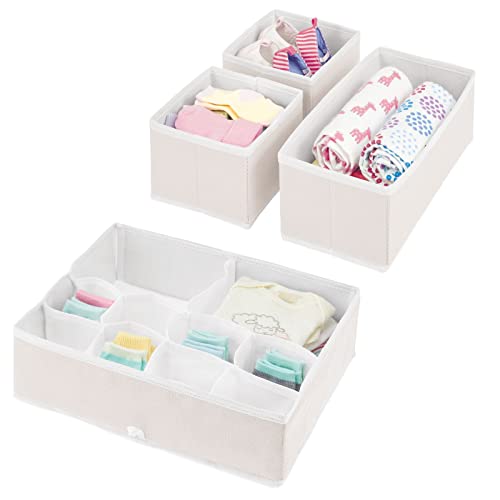 mDesign Fabric Drawer Organizer Bins, Kids/Baby Nursery Dresser, Closet, Shelf, Playroom Organization, Hold Clothes, Toys, Diapers, Bibs, Blankets, Jane Collection, Set of 4, 2 Pack, Cream/White