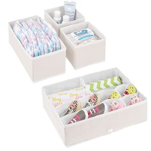 mDesign Fabric Drawer Organizer Bins, Kids/Baby Nursery Dresser, Closet, Shelf, Playroom Organization, Hold Clothes, Toys, Diapers, Bibs, Blankets, Jane Collection, Set of 4, 2 Pack, Cream/White