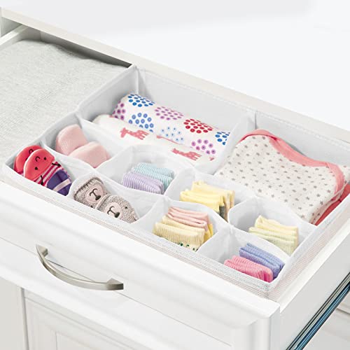 mDesign Fabric Drawer Organizer Bins, Kids/Baby Nursery Dresser, Closet, Shelf, Playroom Organization, Hold Clothes, Toys, Diapers, Bibs, Blankets, Jane Collection, Set of 4, 2 Pack, Cream/White