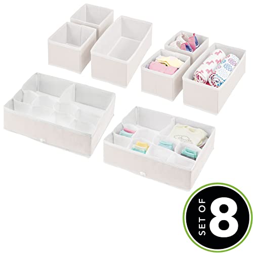 mDesign Fabric Drawer Organizer Bins, Kids/Baby Nursery Dresser, Closet, Shelf, Playroom Organization, Hold Clothes, Toys, Diapers, Bibs, Blankets, Jane Collection, Set of 4, 2 Pack, Cream/White