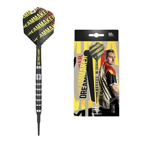 target darts dimitri van den bergh dream maker 18g 80% tungsten soft tip darts set, black, yellow and red (dimi80% soft)