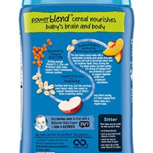 Gerber Cereal for Baby 2nd Foods Power Blend Cereal, Probiotic Oatmeal Lentil Peach & Apple Cereal, Non GMO with Whole Grains & Plant Protein, 8 OZ Canister (Pack of 3)