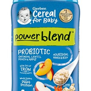 Gerber Cereal for Baby 2nd Foods Power Blend Cereal, Probiotic Oatmeal Lentil Peach & Apple Cereal, Non GMO with Whole Grains & Plant Protein, 8 OZ Canister (Pack of 3)