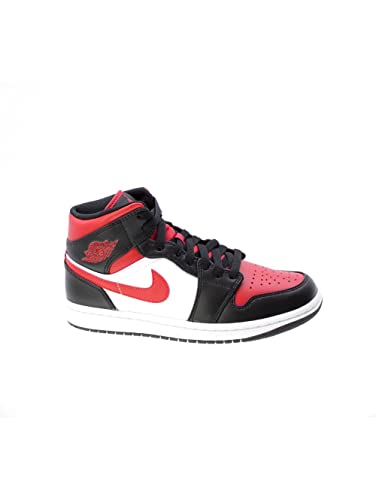 Nike Men's Air Jordan 1 Mid Sneaker, White/Black-red, 10.5