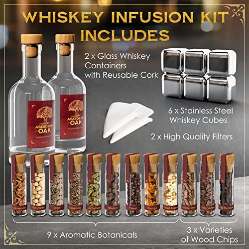 Whiskey Gifts for Men, Whiskey Making Kit - Whiskey Infusion Kit with Stainless Steel Ice Cubes, Wood Chips, Gifts for Him - Alcohol Infusion Kit - Husband Birthday Cocktail - Whiskey Gift Set for Men