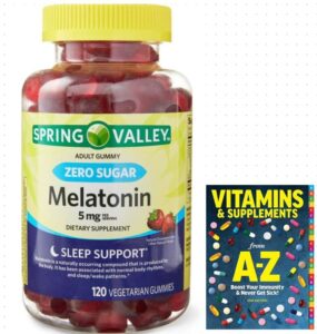 spring valley zero sugar melatonin gummies dietary supplement, 5 mg, 120 count +better guide vitamins &supplements