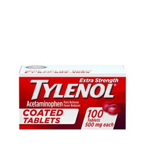 tylenol extra strength coated tablets, acetaminophen adult pain relief & fever reducer, 100 ct