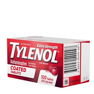 Tylenol Extra Strength Coated Tablets, Acetaminophen Adult Pain Relief & Fever Reducer, 100 ct