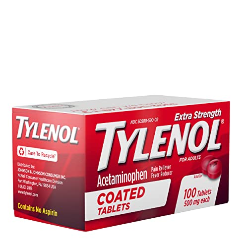 Tylenol Extra Strength Coated Tablets, Acetaminophen Adult Pain Relief & Fever Reducer, 100 ct